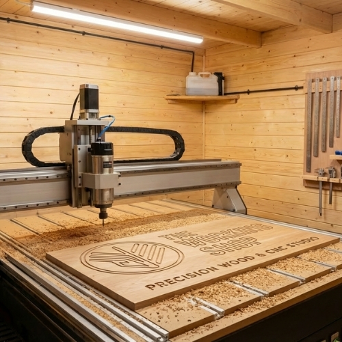 CNC router engraving wooden sign in The Working Shop workshop